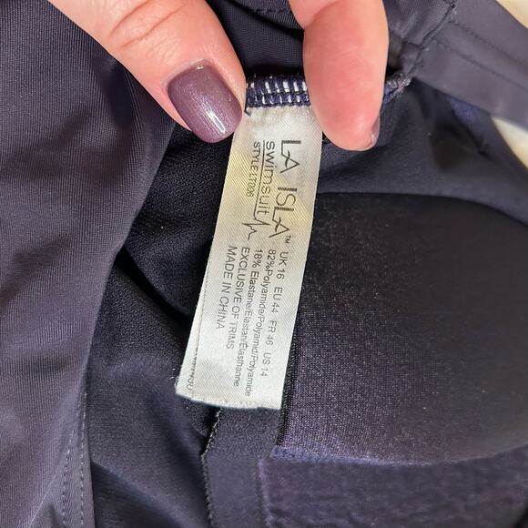 La Isla One Piece Built-In‎ Bra Swimsuit Deep Purple Floral Flowy Size 14 - Picture 11 of 12